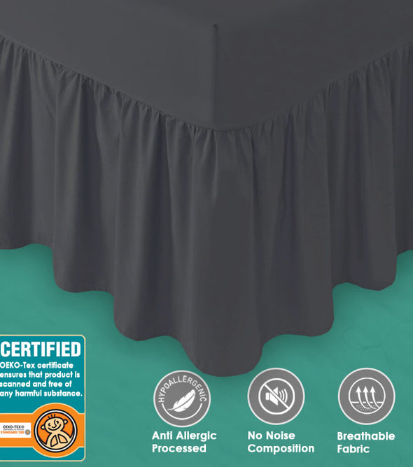 Black Bedding Valance Sheet UK (King) - Soft Brushed Pure Cotton - Pleated Frill- 152 x 200 +40cm