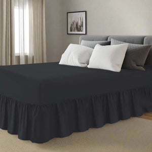 Black Bedding Valance Sheet UK (King) - Soft Brushed Pure Cotton - Pleated Frill- 152 x 200 +40cm