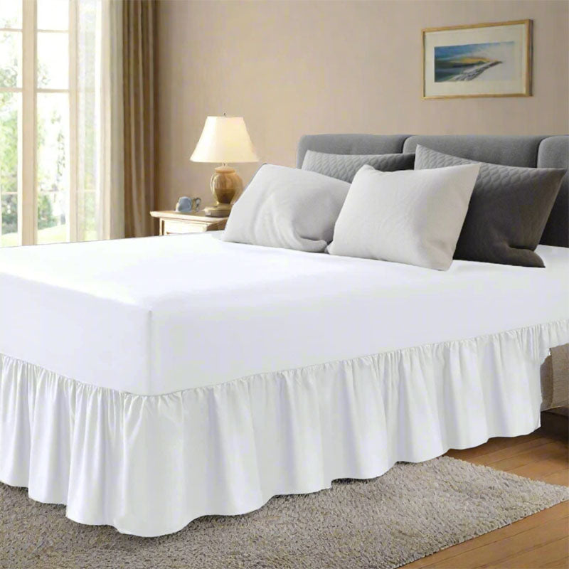 Cotton Fitted Valance Sheet | Easy Care 16 Inch / 40cm Extra Deep Frilled Valance Fitted Bed Sheet - Machine Washable - Single (White)