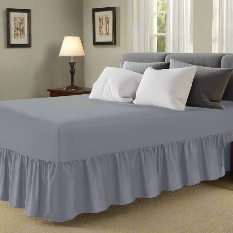 Single Valance Sheet Grey - Easy Care Frilled Base Fitted Valance Sheet 92 x 190cm - Pure Cotton Bed Skirt Valance Sheet