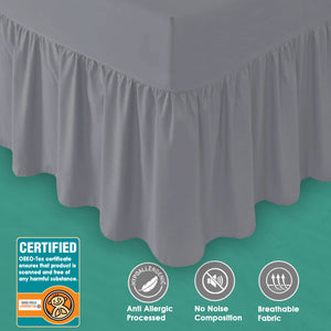 Single Valance Sheet Grey - Easy Care Frilled Base Fitted Valance Sheet 92 x 190cm - Pure Cotton Bed Skirt Valance Sheet