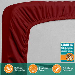 Maroon Double Fitted Sheet Bedding with 25cm Depth, Microfiber Fabric Easy Care & Comfortable Fade Resistant