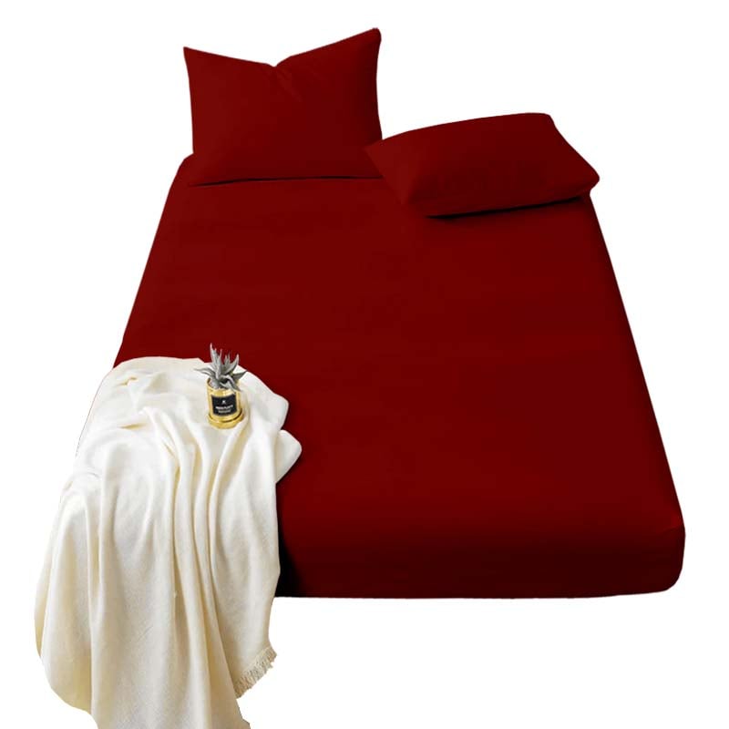 Maroon Double Fitted Sheet Bedding with 25cm Depth, Microfiber Fabric Easy Care & Comfortable Fade Resistant