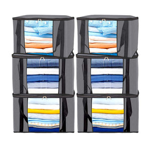 Joybees Clothes Storage Bag, Pack of 6, Foldable Storage Boxes with Lids Underbed Wardrobe Storage Organiser with Sturdy Fabric Clear Window for Clothing Bedding