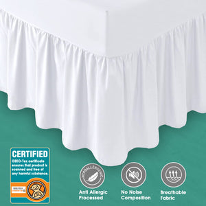 Cotton Fitted Valance Sheet | Easy Care 16 Inch / 40cm Extra Deep Frilled Valance Fitted Bed Sheet - Machine Washable - Single (White)