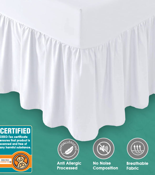 Cotton Fitted Valance Sheet | Easy Care 16 Inch / 40cm Extra Deep Frilled Valance Fitted Bed Sheet - Machine Washable - Single (White)