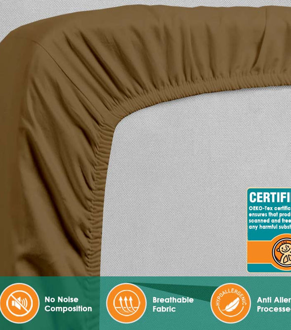 Double Fitted Sheet Bedding with 25cm Depth, Microfiber Fabric Easy Care & Comfortable Fade Resistant - Dark Brown