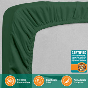 Classic Super King Size Bed Sheets 180 x 200 +25cm – Smooth Microfiber, Dark Green, and Long-Lasting Comfort