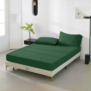 Classic Super King Size Bed Sheets 180 x 200 +25cm – Smooth Microfiber, Dark Green, and Long-Lasting Comfort