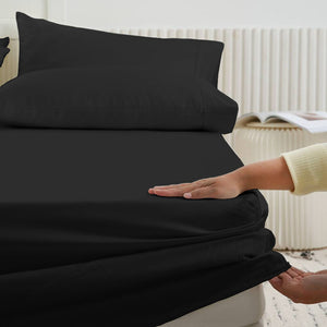 Family Bedding King Size Fitted Sheets 100% Soft Brushed Cotton; +40cm Deep Black Fitted Sheet King Size