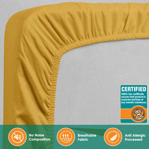 Golden Double Fitted Sheet Bedding with 25cm Depth, Microfiber Fabric Easy Care & Comfortable Fade Resistant