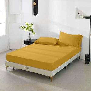 Golden Double Fitted Sheet Bedding with 25cm Depth, Microfiber Fabric Easy Care & Comfortable Fade Resistant