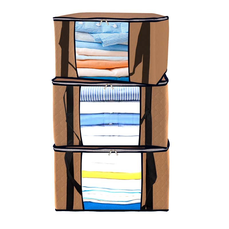 Clothes Storage Bag 3 Pack 90L Large Capacity Solution Organizer for Clothes, Duvets, Comforters, Blankets, Bedding with Zip and Clear Window Reinforced Handle Thick and Breathable Fabric