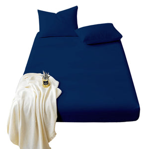 Navy King Size Fitted Sheet Maroon 25cm - Plain Bedding Sheet With Deep 4 Sided Pocket - Microfiber Fabric Bedsheet