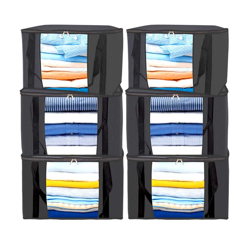 Pack of 6, Clothes Storage Bag Foldable Storage Boxes with Lids Underbed Wardrobe Storage Organiser with Sturdy Fabric